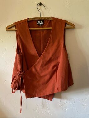 Future Collective Rust Wrap-Front Sleeveless Blouse